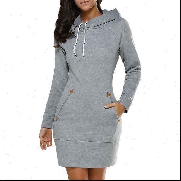 

womens dresses dress women s 5xl plus size hooded casual slim long sleeve autumn solid color pocket mini stock vestidos, Black;gray