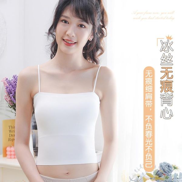 

bustiers & corsets beautiful back ice silk seamless tube anti-glare small camisole students base underwear women mid-length thin section, Black;white