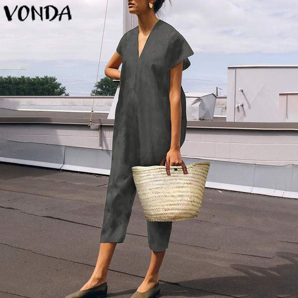 

jumpsuit short sleeve women rompers calf-length jumpsuit summer women'overalls vonda 2021 pantalon femme plus size playsuits s-5xl, Black;white