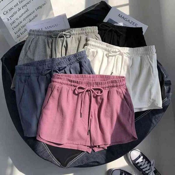 

sport shorts casual elastic waist cotton linen pocket beach pants women summer loose rope tie 210514, White;black