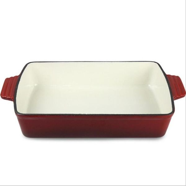 

pans 33*23*7cm cast iron red enamel pan rectangula baking binaural fried cheese plate el western food