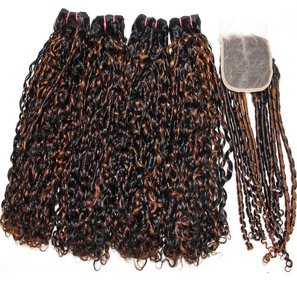 

dilys double drawn brazilian pissy curly hair bundles with closure mix colors virgin human hair wefts with 4x4 closure 8-22inch, Black