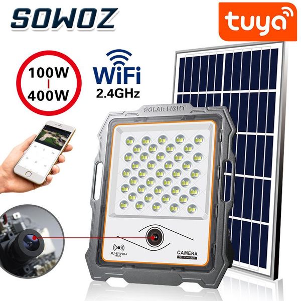 

smart home control tuya life outdoor solar camera hd 1080p ip65 wiring led street light pir motion sensor spotlight