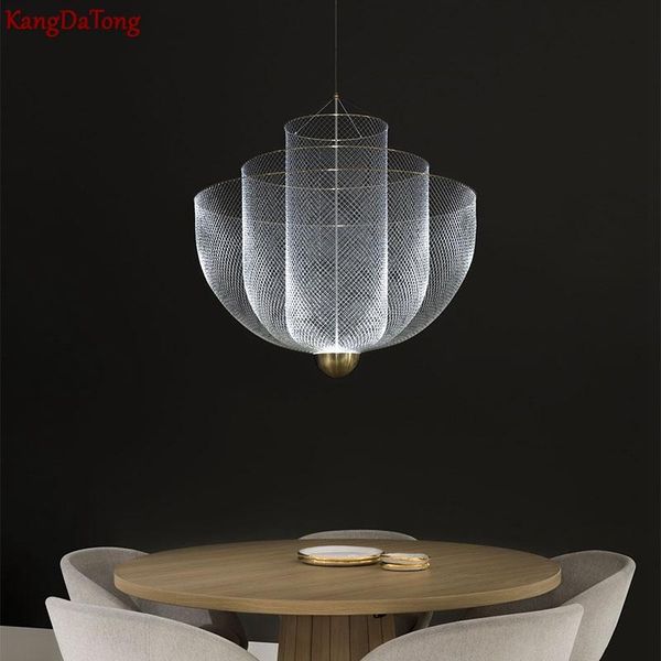 

pendant lamps designer golden grid led chandelier postmodern metal gilt modeling living room bedroom art eye protection decorative lamp