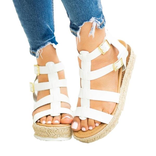 

women's platform sandals casual shoes ankle strap white open toe summer foreign trade heel buckled, Black