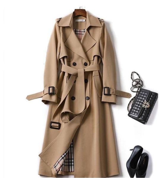 

women's trench coats -n013 cross-border net red 2021 mid-length windbreaker british style over-the-knee coat jacket, Tan;black