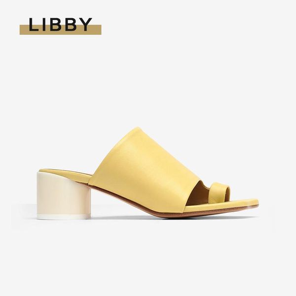 

summer women genuine leather mules with cylinder high heel designer woman sandals outdoor slipper real sole shoes slippers, Black