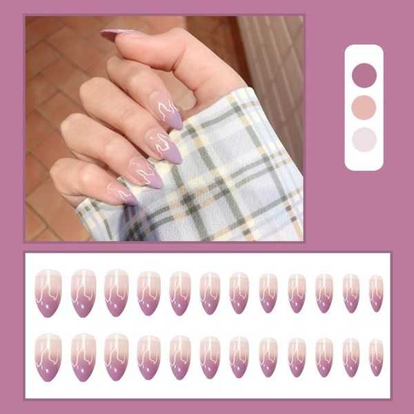 

nail art kits 24 pcs purple flame gel fantasy false nails almond pointed medium long size stiletto tips with glue