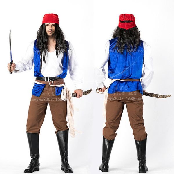 

1 halloween men's role play pirate costume caribbean pirate costume men's pirate costume uniform_rw, Black;red