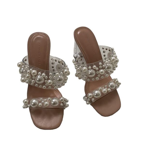 

sandals women slippers summer 2021 designer heels arrival pearl pvc clear for casual shoes sandalias de verano, Black