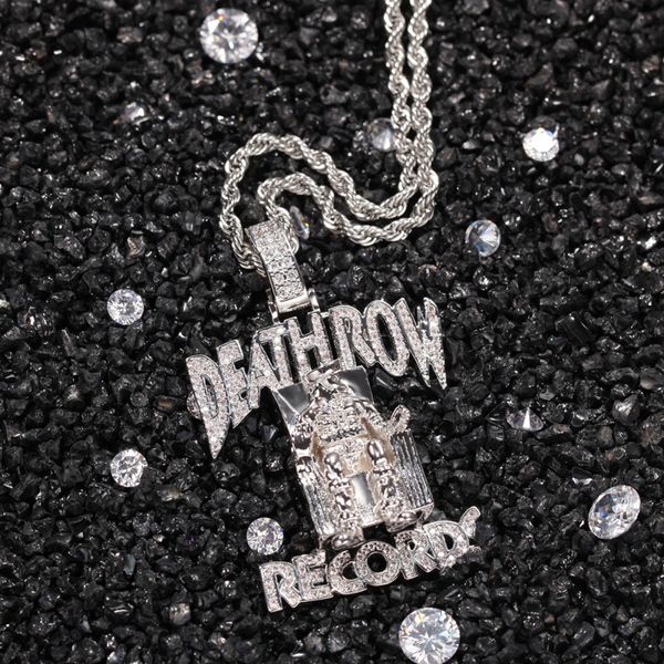 Klassische Hip Hop CZ Micro Pave DEATHROW Anhänger Halskette Edelstahl Kette Rapper Stil Schmuck