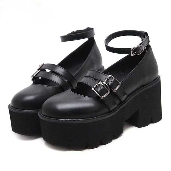 

dress shoes gdgydh womens pump gothic ankle strap high chunky heels platform punk creepers female fashion buckle comfortable, Black