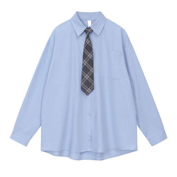 

men's casual shirts shirt long sleeves blue cardigan blouse niche hong kong autumn winter mid-length tie korean fashion streetwear wome, White;black