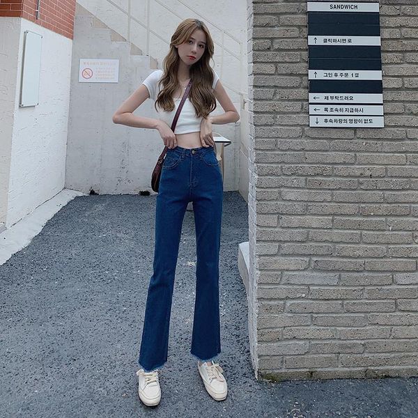 

women's jeans high-waisted straight cut-out love for women, Blue