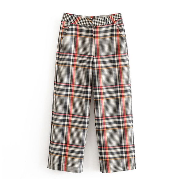 

stylish plaid casual pants women summer vintage work capris female straight office ladies british style trousers 210430, Black;white