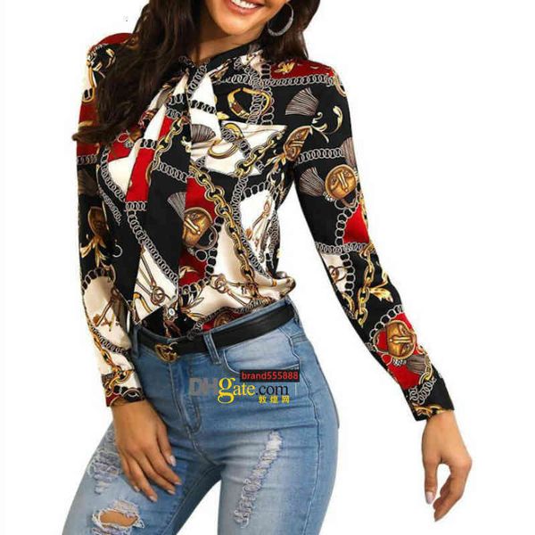 

women's blouses & shirts women blouse fashion streetwear panelled contrast color chain pattern print womens autumn long sleeve lapel ne, White