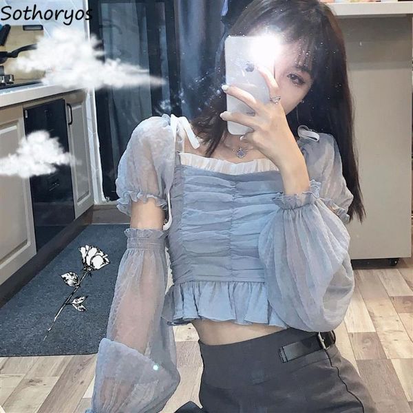 

women's blouses & shirts designer women ruffles patchwork lovely girls soft crop females teenagers daily trendy ulzzang, White