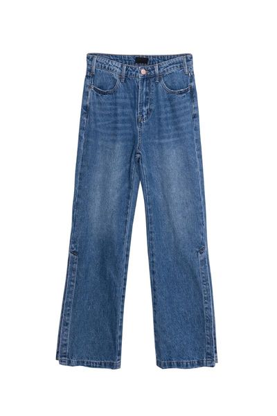 

women's jeans women high waist casual wild loose split wide leg pants long, Blue
