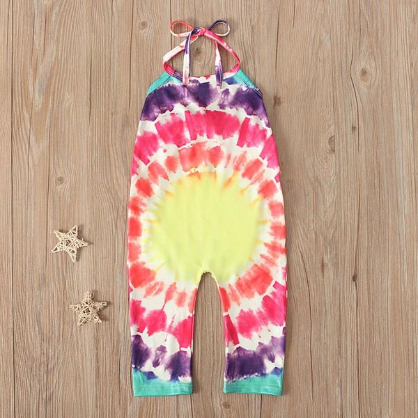 

clothing sets children's summer girls tie-dye print suspenders side pockets halter jumpsuit sunflower printed sling, White