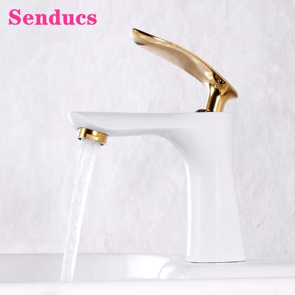 

bathroom faucet senducs modern white gold mixer tap copper brass basin deck mounted cold faucets sink