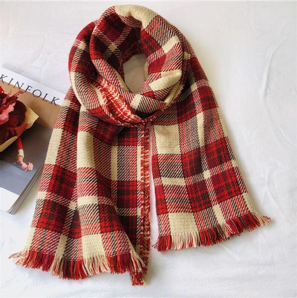 

scarf female winter thick double-sided british retro plaid scarf houndstooth korean version of the wild student shawl scarf, Blue;gray