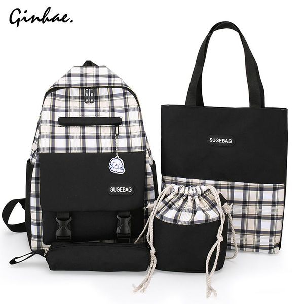 

backpack fashion canvas 4pcs/set bookpack 2021 student school bags for teenage girls women preppy style shoulder bag travel
