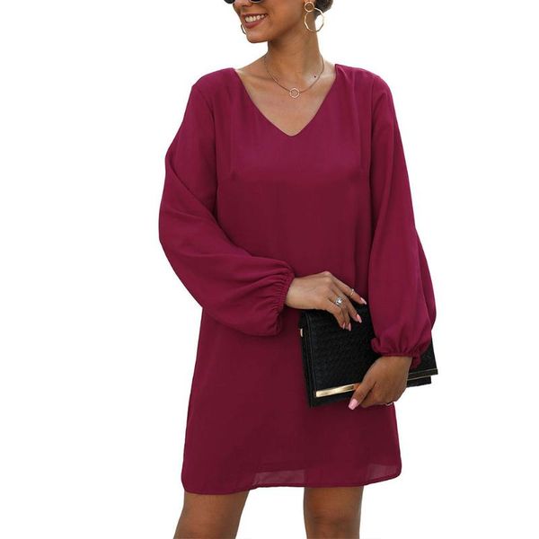 

casual dresses ly women a-line dress v-neck puff sleeve solid color for party dinner vk-ing, Black;gray