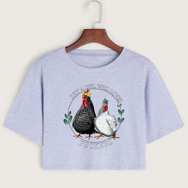 

women's t-shirt just a girl who loves peckers crop shirt cropped tee summer short sleeve cotton graphic t-shirts, White