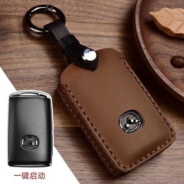 

keychains crazy horse leather auto car styling key case for mazda 3 alexa cx4 cx5 cx8 2021 holder shell remote cover keychain, Silver