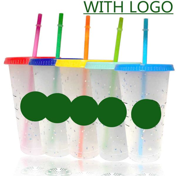 

reusable straw cup with cover, plastic cup with cover, color change sign, for coffee, 700ml