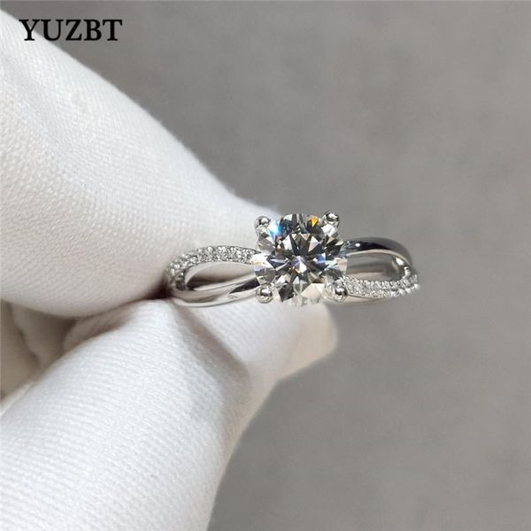 

cluster rings yuzbt 925 silver round brilliant cut 1 gemstone diamond test past d color moissanite forever love ring wedding jewelry, Golden;silver