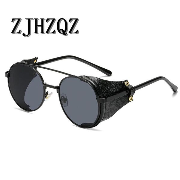 

sunglasses 2021 women metal gradient men steampunk gothic goggles fashion leather with side shades round sun glasses, White;black