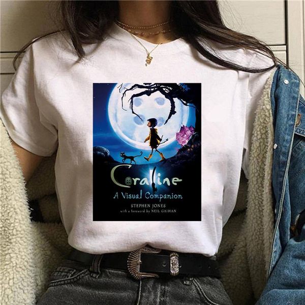 

women's t-shirt harajuku coraline t shirt women girls cartoon 90s summer funny o-neck tshirt korean style tees female, White