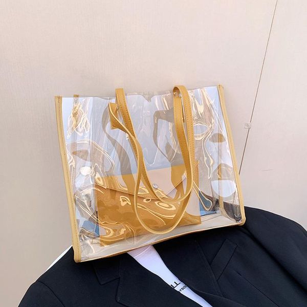 

evening bags transparent casual shoulder for women fashion summer female high capacity clear jelly composite handbag 2pc shopping clutch