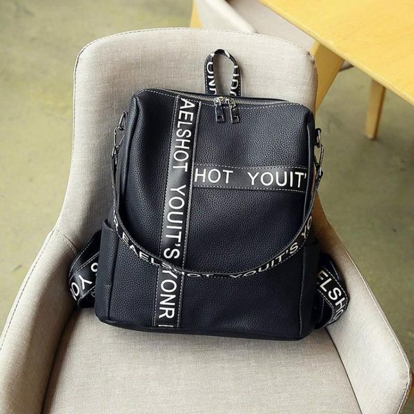 

backpack 1pcs double shoulder bags, letters backpacks, women's travel trendy bags leather