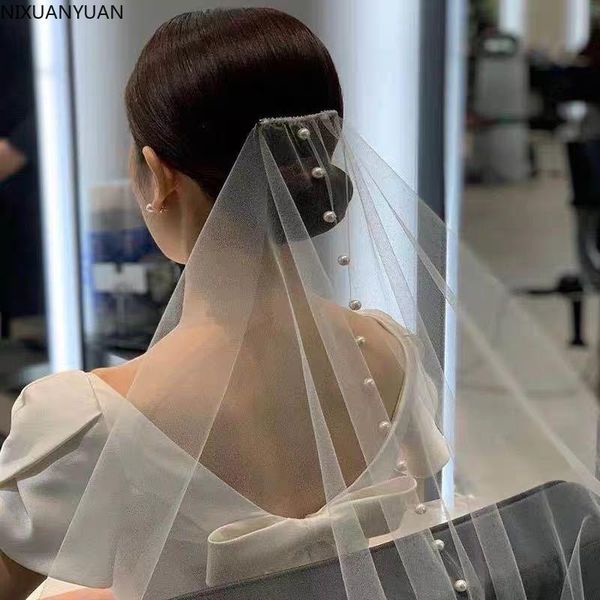 

bridal veils pearls white long veil with comb one layer cathedral wedding velos de noiva beads 2 meters, Black