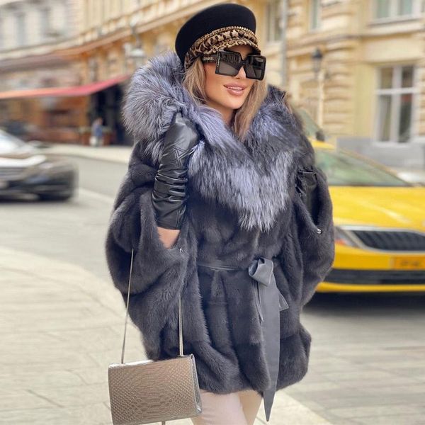 

women's fur & faux fashion real mink coat winter woman natural full pelt jacket genuine women luxury hooded overcoat, Black