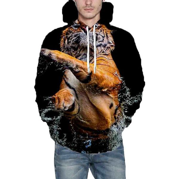 

tiger beast king men's 3d printing hoodie visual impact party punk goth crew neck american sweatshirt hoodie, Black