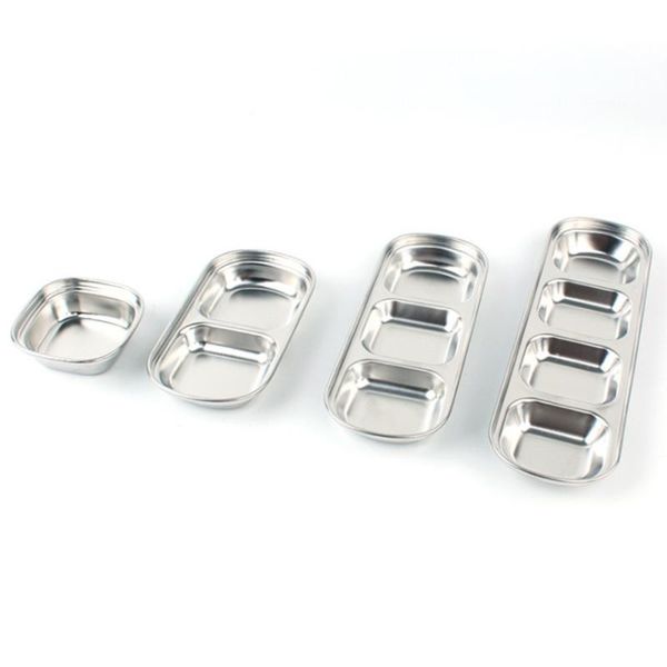

dishes & plates 1 / 2/ 3 4 grids stainless steel seasoning dish multi-grid barbecue dipping divided bbq condiment bowl soy sauce vinegar