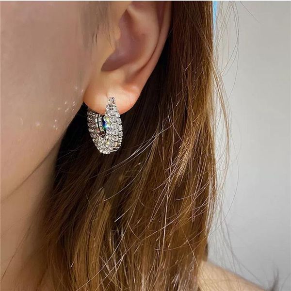 

hiphop crystal hoop earrings for women rock jewelry rhinestone blingbling statement circle earring female charms brincos & huggie, Golden;silver