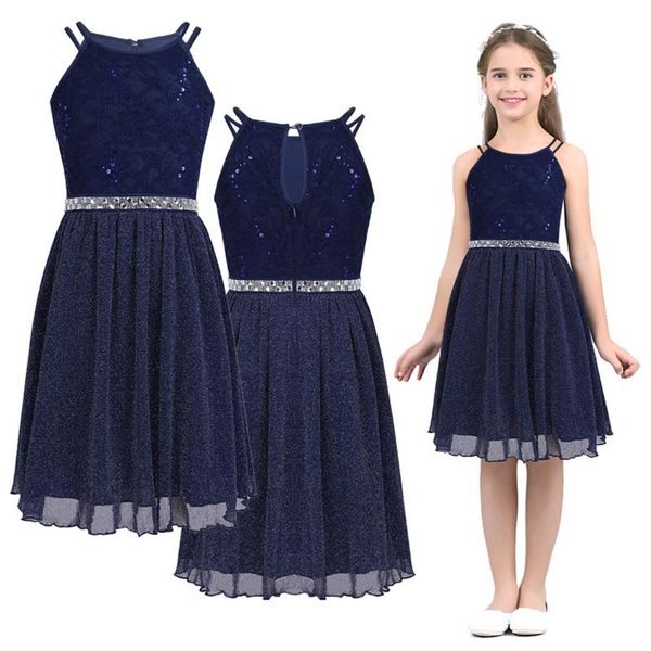 

girl's dresses 6-14 years teen girls sleeveless sequined floral lace shiny dress kids vestido de festa for weeding formal party summer, Red;yellow