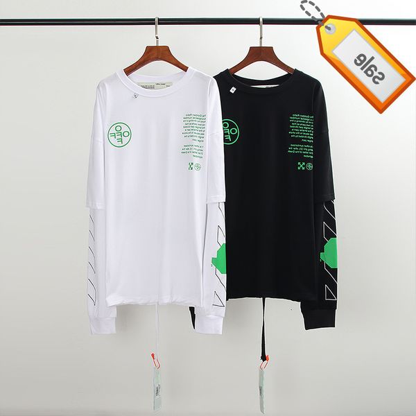 

men's off arrstyle stylehide sketch and women's fashion brand fake two piece round neck long sleeve t-shirt, Black
