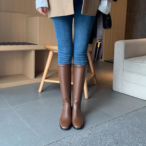 

boots winter 2021 korean style simple square toe fashion, Black