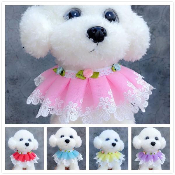 

cat collars & leads pet flower lace bib three-layer bowknot dogs drool towel teddy sweet princess scarf necklace collar