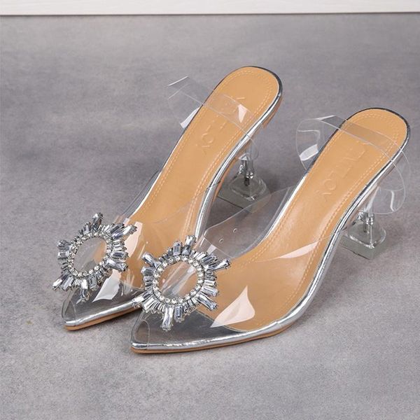 

dress shoes women high pointed toe heels 2021 summer fashion elegant women's crystal sandals transparent footwear ladies plus size 42, Black