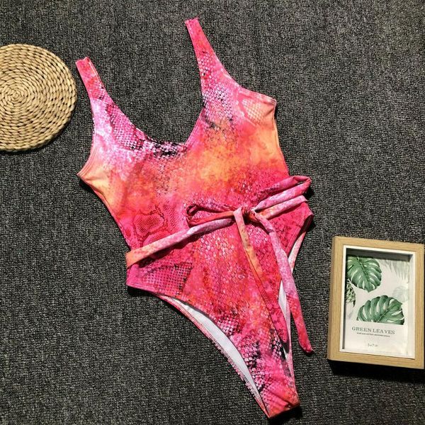 

one-piece suits 2021 summer womens serpentine printed swimsuit bandage monokini push-up padded bra bathing swimwear