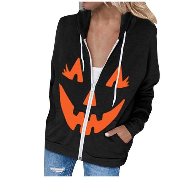 

women's jackets autumn casual hoodie coat skull skeleton print hooded sweatshirt long sleeve loose zipper halloween jacket, Black;brown