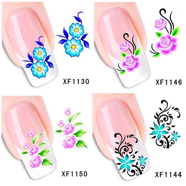 

styles fashion nails art manicure decals florals design water transfer stickers for tips beauty1, Black