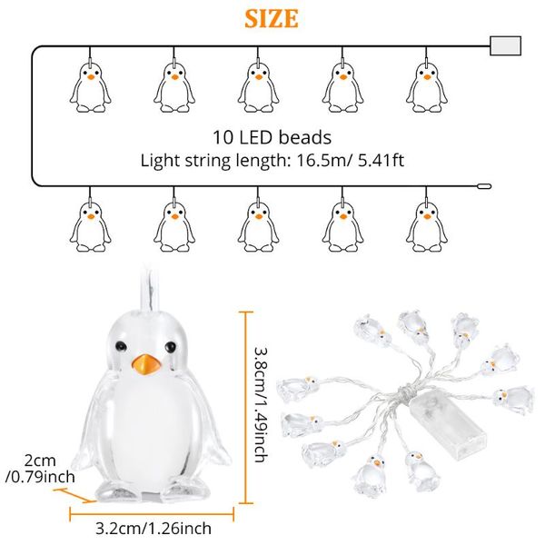 Stringhe Limone 1,65 M Decorazione atmosfera Illuminazione natalizia LED Pinguino Luce a forma di animale Luci10-LED