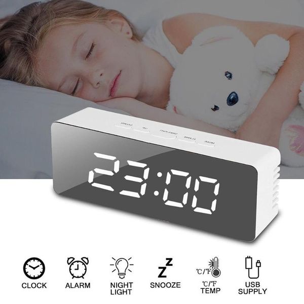

mirror alarm clock digital morning table wake up light electronic large time temperature display home decoration other clocks & accessories